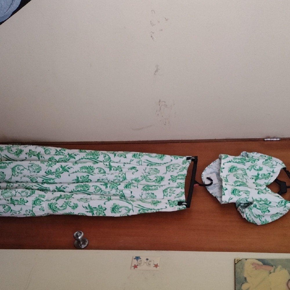 Green Floral Print Skirt Set